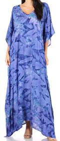 Sakkas Catia Women's Boho Casual Long Maxi Caftan Dress Kaftan Cover-up LougeWear #color_3-DustyBlue