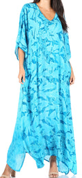 Sakkas Catia Women's Boho Casual Long Maxi Caftan Dress Kaftan Cover-up LougeWear #color_3-Turquoise