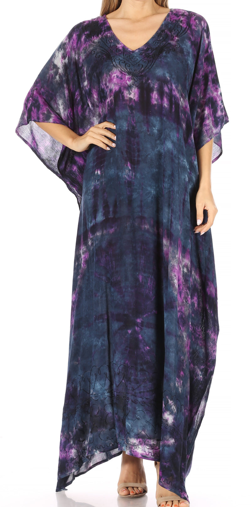 Sakkas Catia Women's Boho Casual Long Maxi Caftan Dress Kaftan Cover-up LougeWear