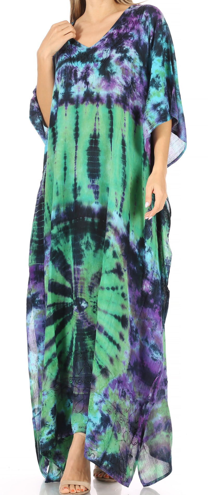 Sakkas Catia Women's Boho Casual Long Maxi Caftan Dress Kaftan Cover-up LougeWear