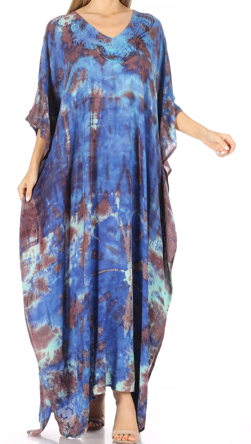 Sakkas Catia Women's Boho Casual Long Maxi Caftan Dress Kaftan Cover-up LougeWear