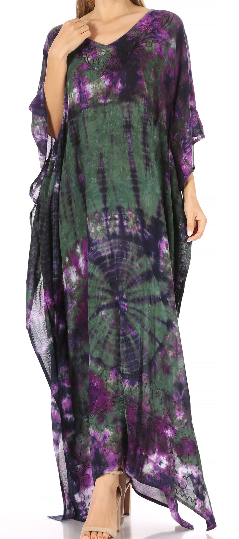 Sakkas Catia Women's Boho Casual Long Maxi Caftan Dress Kaftan Cover-up LougeWear