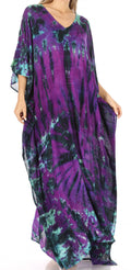 Sakkas Catia Women's Boho Casual Long Maxi Caftan Dress Kaftan Cover-up LougeWear #color_4-PurpleTurquoise