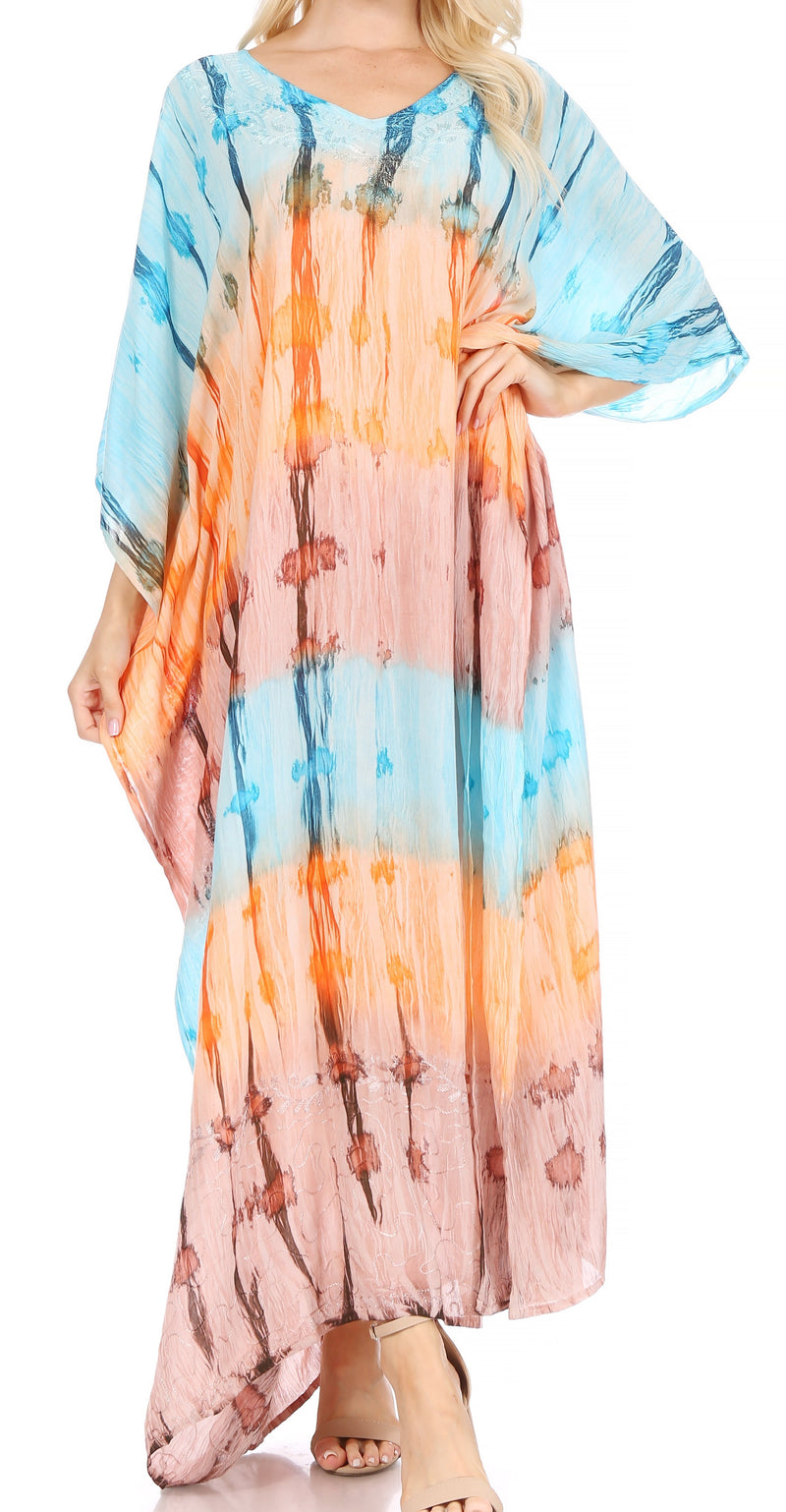 Sakkas Catia Women's Boho Casual Long Maxi Caftan Dress Kaftan Cover-up LougeWear