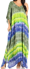 Sakkas Catia Women's Boho Casual Long Maxi Caftan Dress Kaftan Cover-up LougeWear #color_5-CharcoalGreen