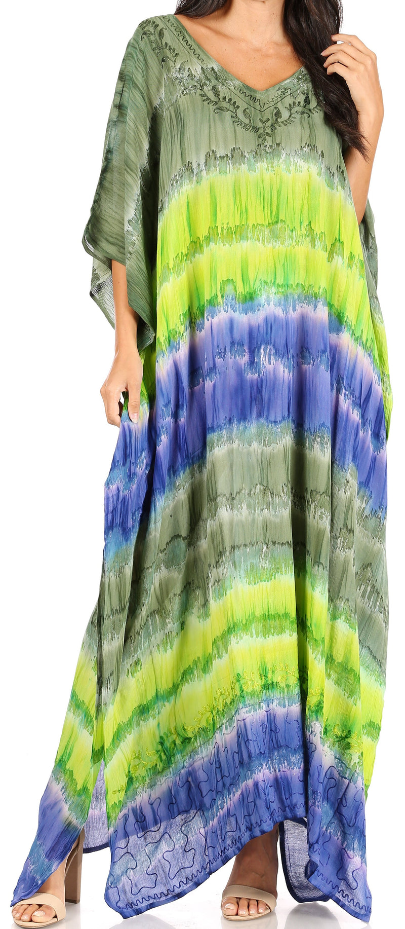 Sakkas Catia Women's Boho Casual Long Maxi Caftan Dress Kaftan Cover-up LougeWear