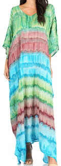 Sakkas Catia Women's Boho Casual Long Maxi Caftan Dress Kaftan Cover-up LougeWear #color_5-GreenBlue