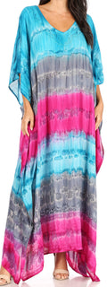 Sakkas Catia Women's Boho Casual Long Maxi Caftan Dress Kaftan Cover-up LougeWear #color_5-NavyPink
