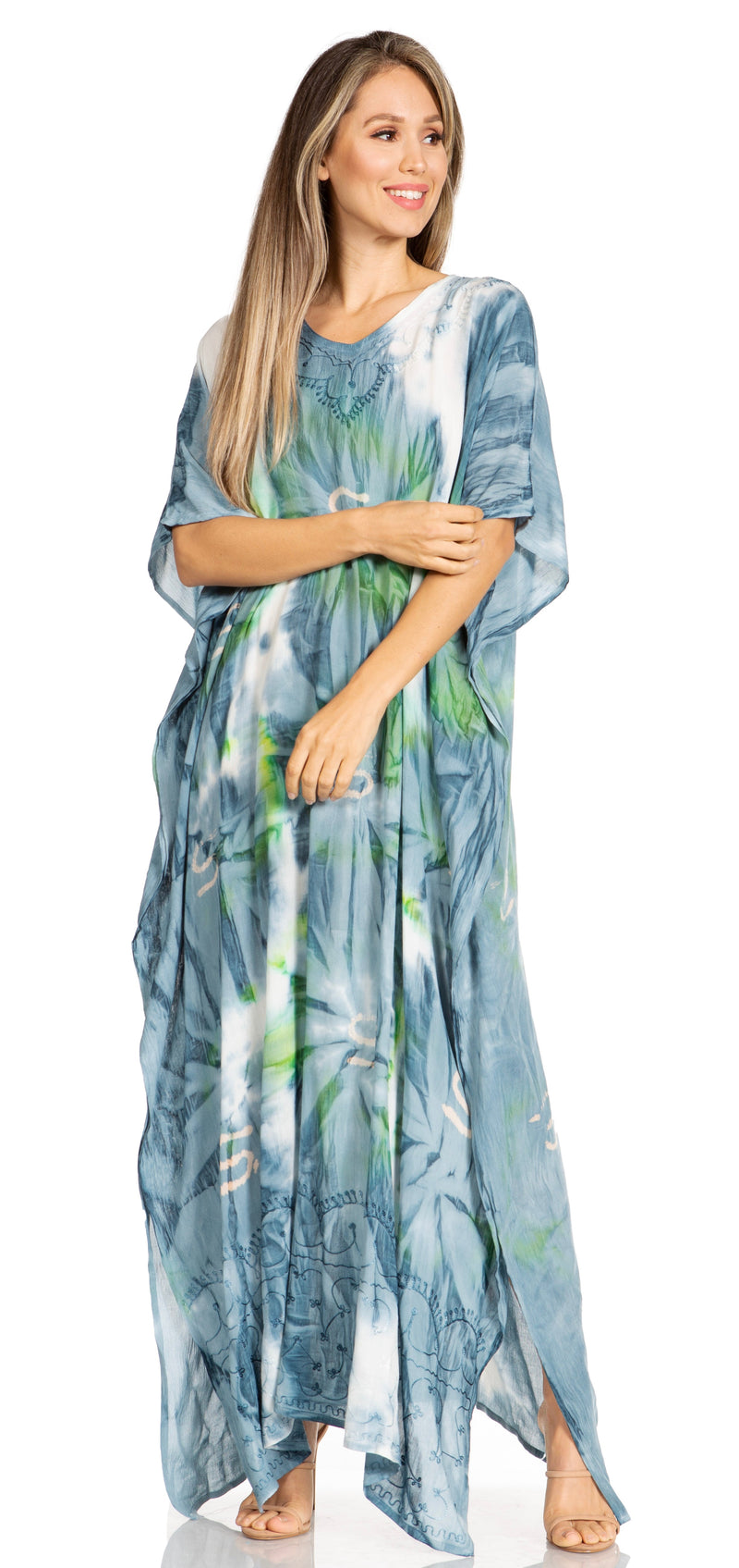Sakkas Pilar Petit Women's Casual Long Short Sleeve Beach Maxi Caftan Kaftan Dress