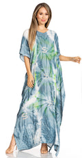 Sakkas Pilar Petit Women's Casual Long Short Sleeve Beach Maxi Caftan Kaftan Dress#color_12-GreyWhite