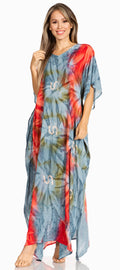 Sakkas Pilar Petit Women's Casual Long Short Sleeve Beach Maxi Caftan Kaftan Dress#color_12-RedGrey