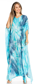 Sakkas Pilar Petit Women's Casual Long Short Sleeve Beach Maxi Caftan Kaftan Dress#color_12-TurquoiseBlue