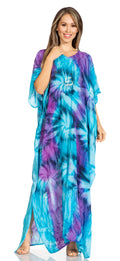 Sakkas Pilar Petit Women's Casual Long Short Sleeve Beach Maxi Caftan Kaftan Dress#color_12-TurquoisePurple