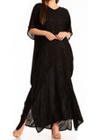 Sakkas Pilar Petit Women's Casual Long Short Sleeve Beach Maxi Caftan Kaftan Dress#color_13-Black