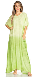 Sakkas Pilar Petit Women's Casual Long Short Sleeve Beach Maxi Caftan Kaftan Dress#color_13-SpringGreen