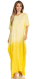 Sakkas Pilar Petit Women's Casual Long Short Sleeve Beach Maxi Caftan Kaftan Dress#color_13-Yellow
