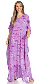 Sakkas Pilar Petit Women's Casual Long Short Sleeve Beach Maxi Caftan Kaftan Dress#color_3-Purple