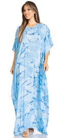 Sakkas Pilar Petit Women's Casual Long Short Sleeve Beach Maxi Caftan Kaftan Dress#color_3-Turquoise