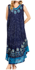 Sakkas Starlight Second Caftan Tank Dress/Cover Up Tie Dye Womens Beach Kaftan #color_35-NavyTurquoise