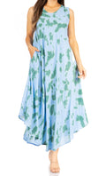 Sakkas Starlight Second Caftan Tank Dress/Cover Up Tie Dye Womens Beach Kaftan #color_36-GreenBlue