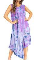 Sakkas Starlight Second Caftan Tank Dress/Cover Up Tie Dye Womens Beach Kaftan #color_37-Purple