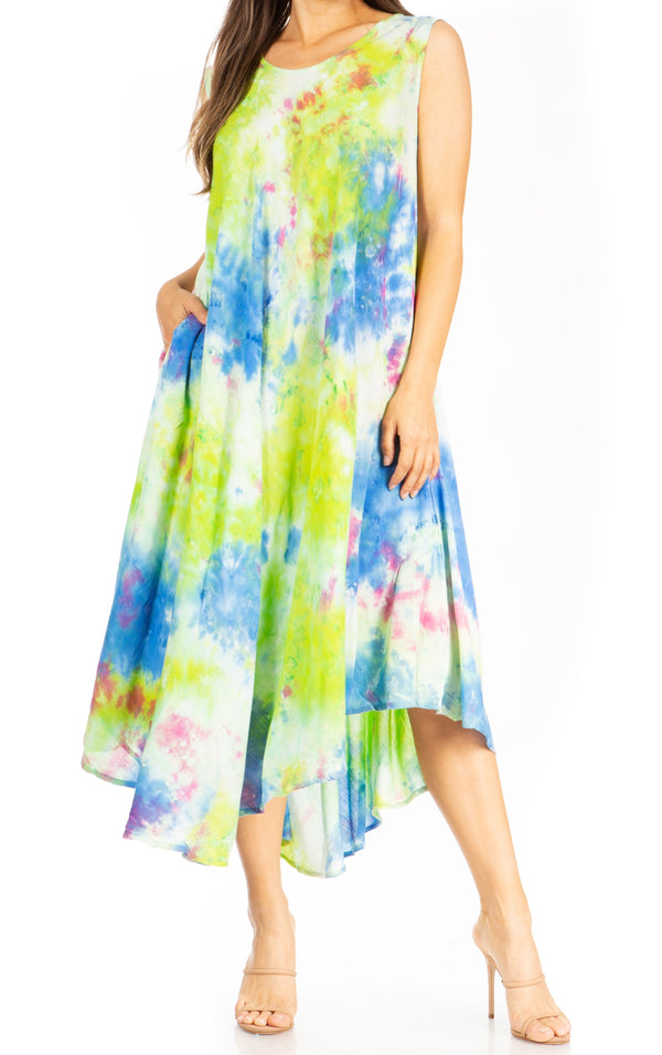 Sakkas Starlight Third Women's Tie Dye Beach Kaftan  Caftan Tank Dress/Cover Up  #color_38-BluePink