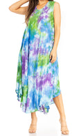 Sakkas Starlight Third Women's Tie Dye Beach Kaftan  Caftan Tank Dress/Cover Up  #color_38-TurquoisePurple