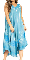 Sakkas Starlight Fourth Women's Tie Dye Caftan Tank Dress/Cover Up  Beach Kaftan#color_41-Aqua