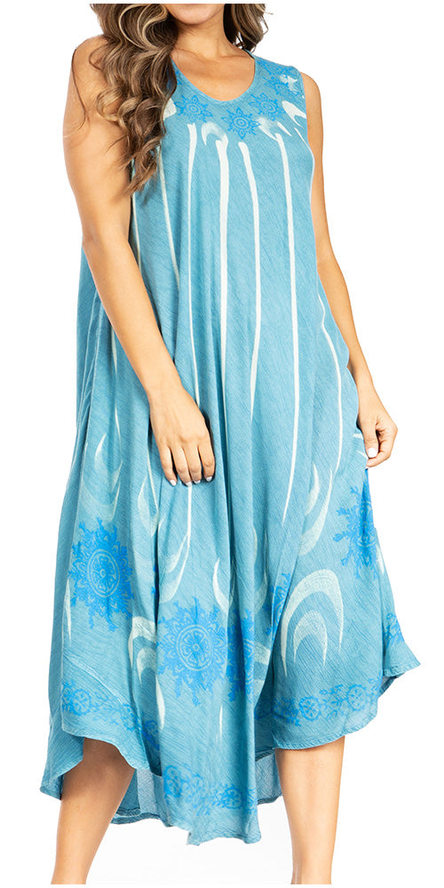 Sakkas Starlight Fourth Women's Tie Dye Caftan Tank Dress/Cover Up  Beach Kaftan#color_41-Aqua