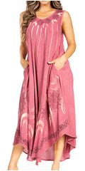 Sakkas Starlight Fourth Women's Tie Dye Caftan Tank Dress/Cover Up  Beach Kaftan#color_41-Burgundy