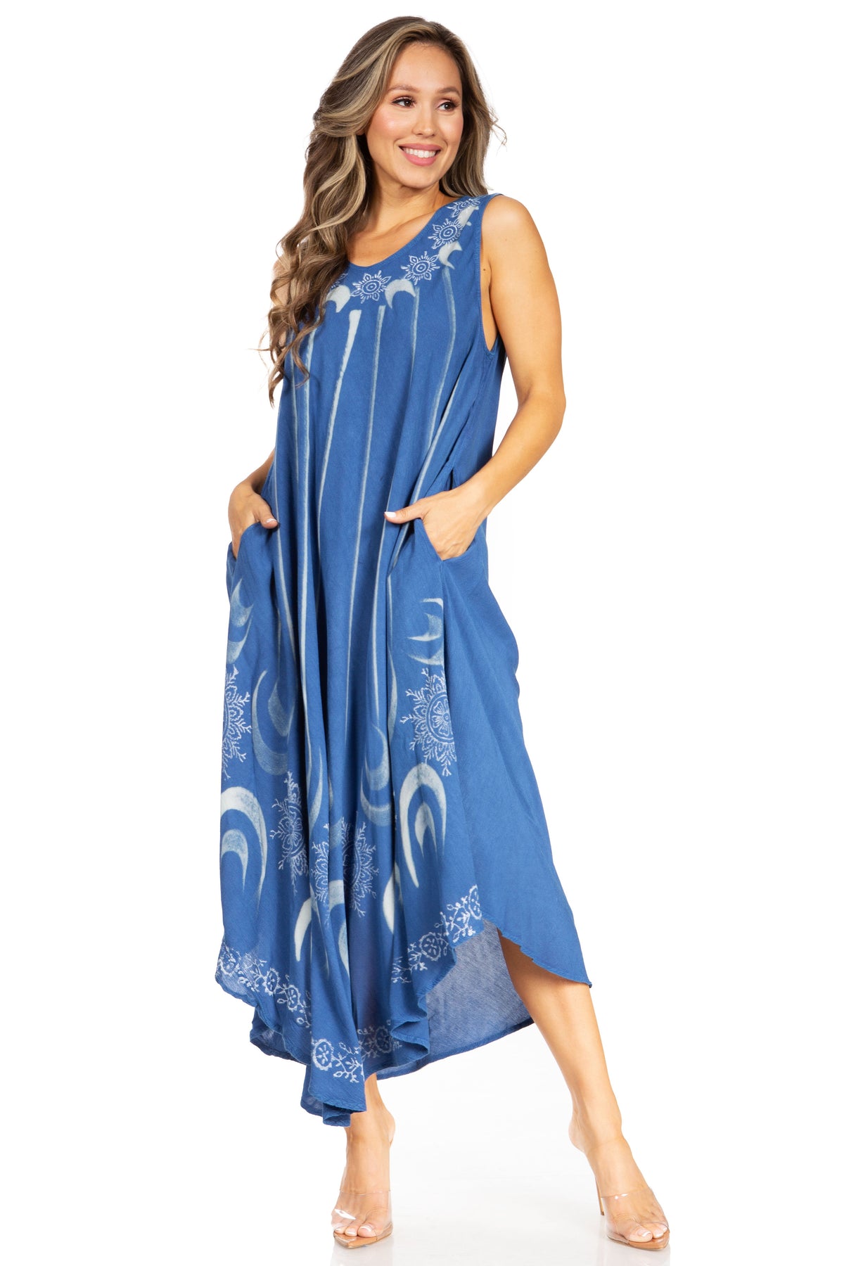 Pranipat Handicrafts Women's Blue Peacock Print Cotton Kaftan Dress - One Size Free Size Beach Cover Up | Nightwear | Maxi Dress - View #14