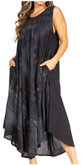 Sakkas Starlight Fourth Women's Tie Dye Caftan Tank Dress/Cover Up  Beach Kaftan#color_42-Black