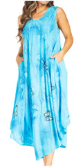 Sakkas Starlight Fourth Women's Tie Dye Caftan Tank Dress/Cover Up  Beach Kaftan#color_42-Blue