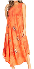 Sakkas Starlight Fourth Women's Tie Dye Caftan Tank Dress/Cover Up  Beach Kaftan#color_42-Orange