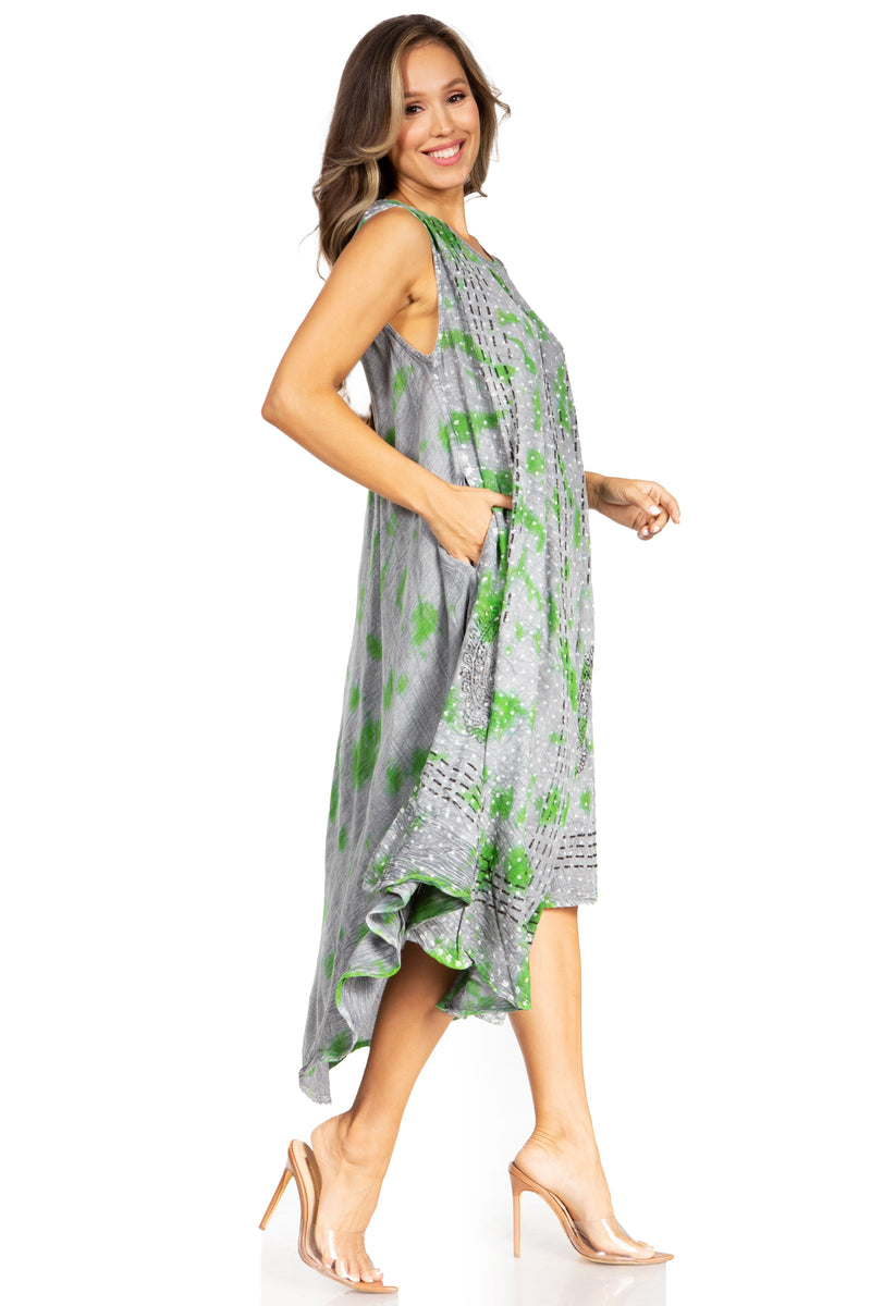 Sakkas Starlight Fourth Women's Tie Dye Caftan Tank Dress/Cover Up  Beach Kaftan