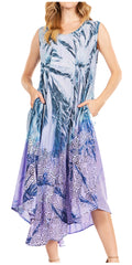 Sakkas Starlight Fourth Women's Tie Dye Caftan Tank Dress/Cover Up  Beach Kaftan#color_44-BlueTurquoise