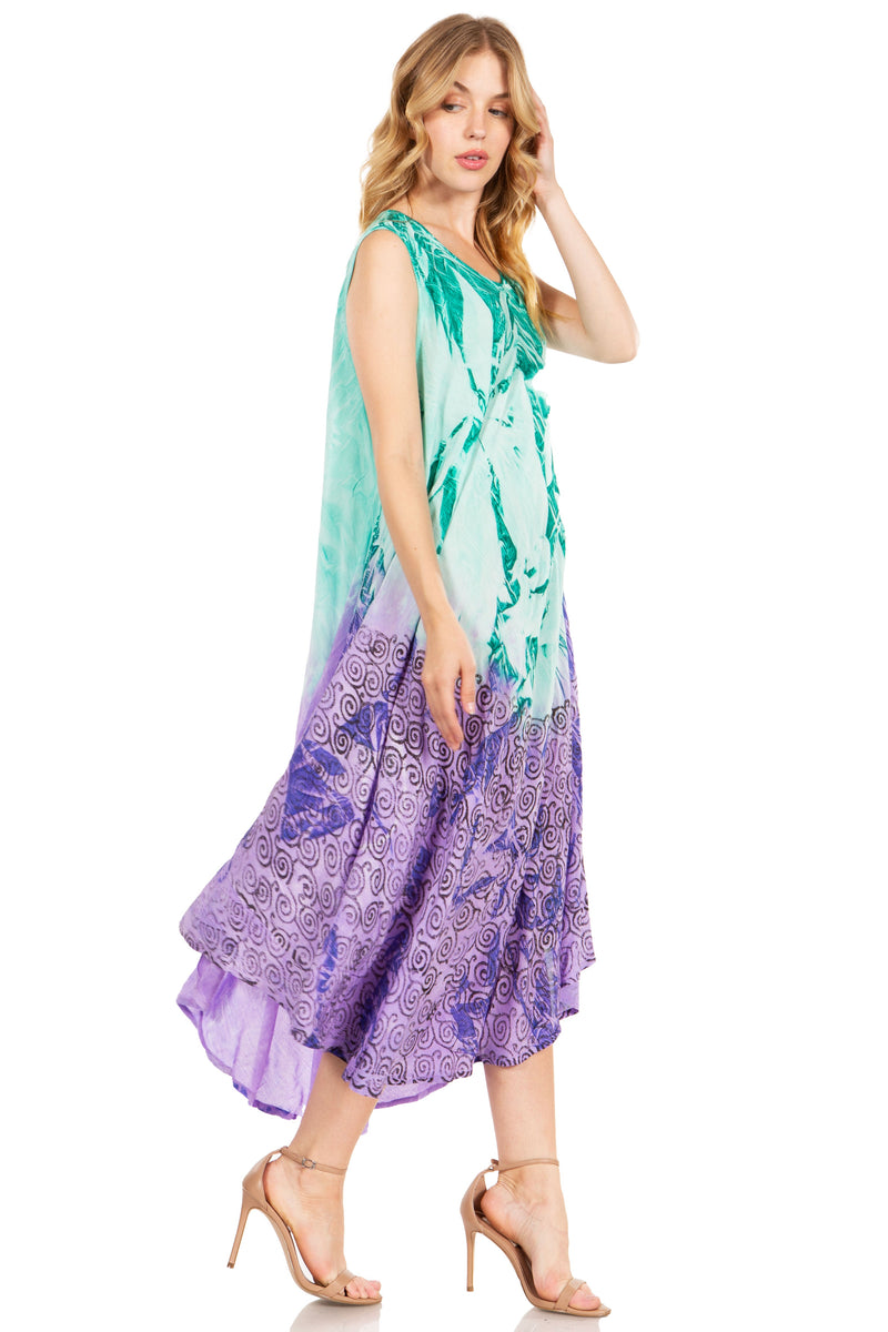 Sakkas Starlight Fourth Women's Tie Dye Caftan Tank Dress/Cover Up  Beach Kaftan