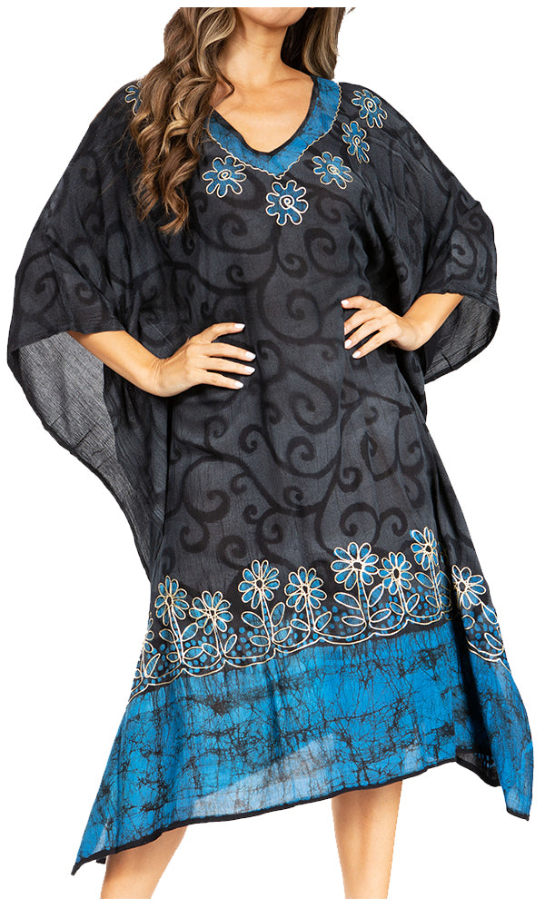 Sakkas Clementine Women's Tie Dye Caftan Dress/Cover Up Beach Kaftan Boho Summer#color_35-BlackBlue