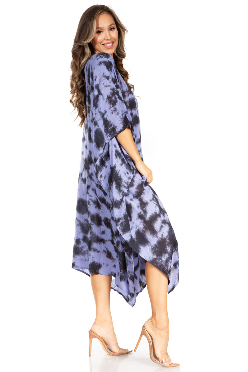 Sakkas Clementine Women's Tie Dye Caftan Dress/Cover Up Beach Kaftan Boho Summer