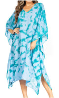 Sakkas Clementine Women's Tie Dye Caftan Dress/Cover Up Beach Kaftan Boho Summer#color_36-GreenBlue