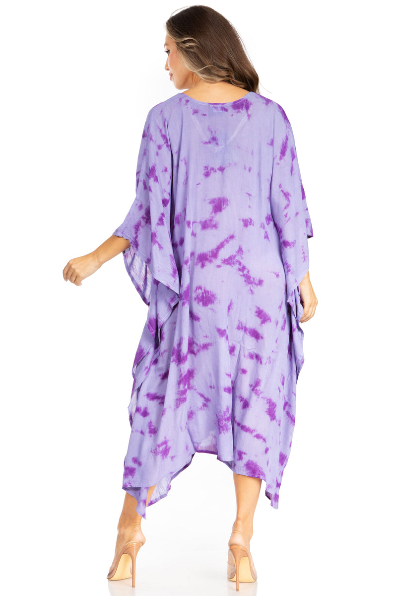 Sakkas Clementine Women's Tie Dye Caftan Dress/Cover Up Beach Kaftan Boho Summer