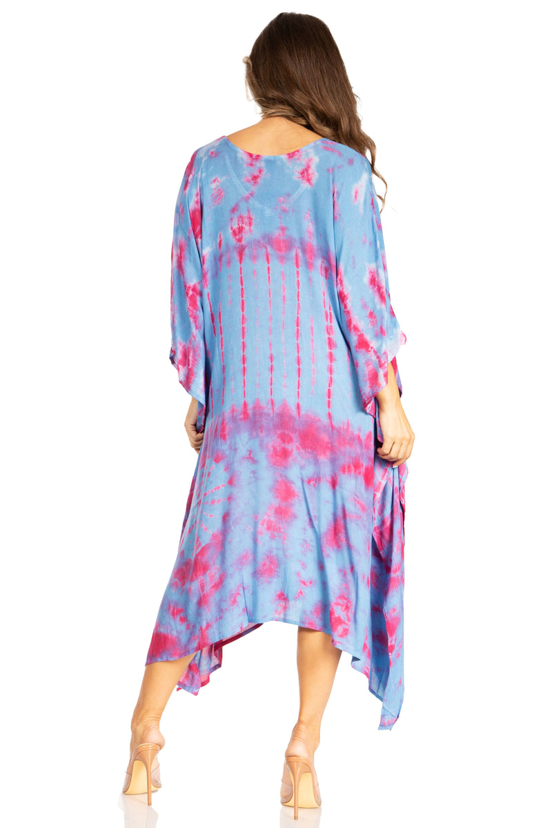 Sakkas Clementine Women's Tie Dye Caftan Dress/Cover Up Beach Kaftan Boho Summer