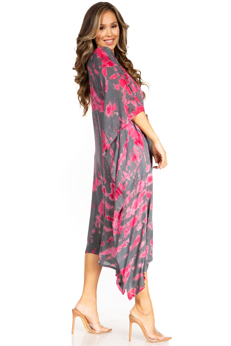 Sakkas Clementine Women's Tie Dye Caftan Dress/Cover Up Beach Kaftan Boho Summer