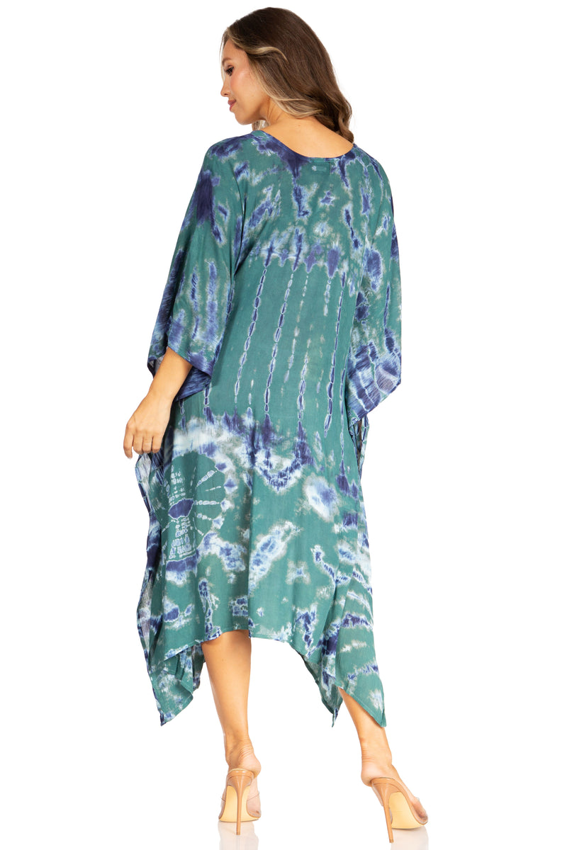 Sakkas Clementine Women's Tie Dye Caftan Dress/Cover Up Beach Kaftan Boho Summer