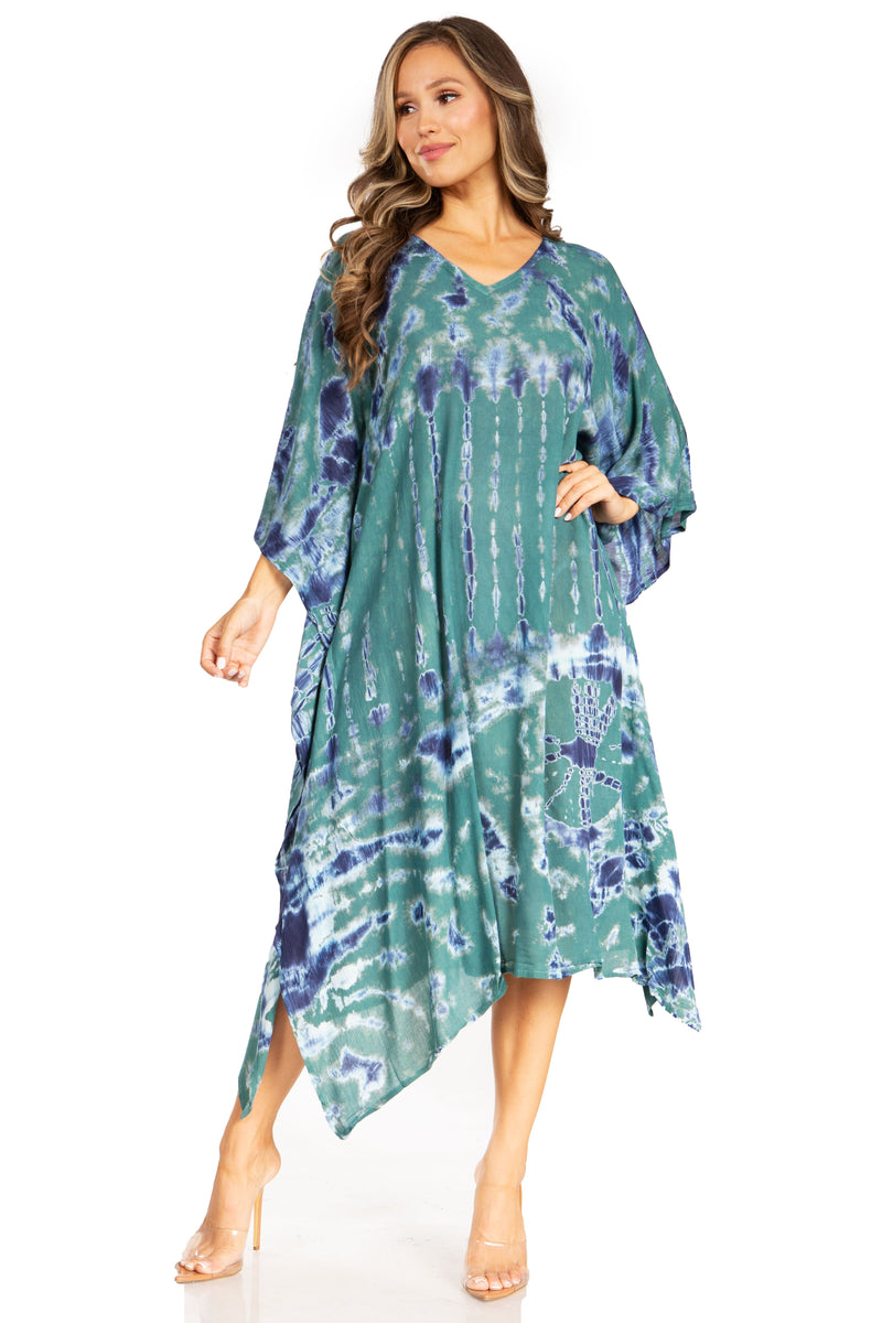 Sakkas Clementine Women's Tie Dye Caftan Dress/Cover Up Beach Kaftan Boho Summer