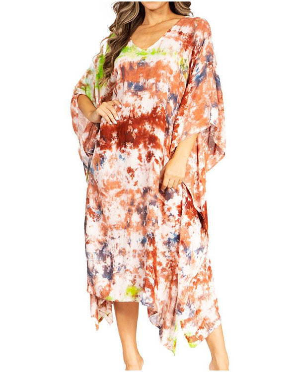 Sakkas Clementine Second Women's Tie Dye Caftan Dress/Cover Up Beach Kaftan Boho#color_38-BluePink