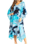Sakkas Clementine Second Women's Tie Dye Caftan Dress/Cover Up Beach Kaftan Boho#color_38-NavyGreen