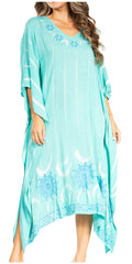 Sakkas Clementine Third Women's Tie Dye Caftan Dress/Cover Up Beach Kaftan Summer#color_41-Aqua
