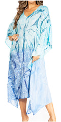 Sakkas Clementine Third Women's Tie Dye Caftan Dress/Cover Up Beach Kaftan Summer#color_44-BlueTurquoise