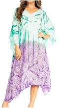 Sakkas Clementine Third Women's Tie Dye Caftan Dress/Cover Up Beach Kaftan Summer#color_44-PurpleGreen